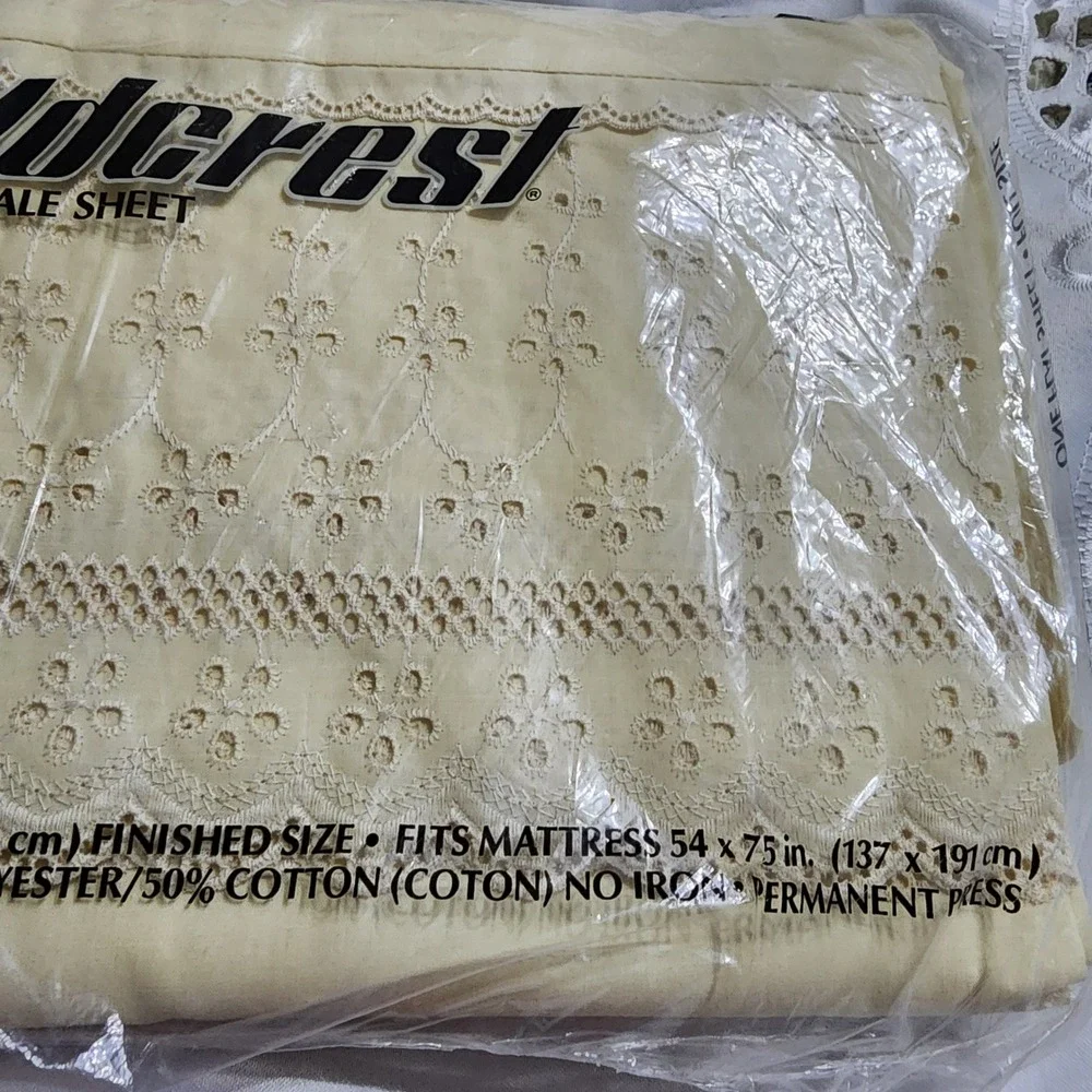 Fieldcrest Trousseau Lace Full Flat Sheet‎ Vintage Eyelet Percale Cream New